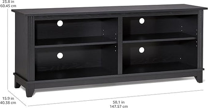 ROCKPOINT 58inch TV Stand Media Console for TV’s up to 65 Inches, Home Living Room Storage Console, Entertainment Center with 4 Open Storage Shelves, Modern TV Console Table (Black) - LeafyLoom