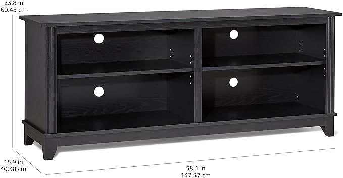 ROCKPOINT 58inch TV Stand Media Console for TV’s up to 65 Inches, Home Living Room Storage Console, Entertainment Center with 4 Open Storage Shelves, Modern TV Console Table (Black) - LeafyLoom