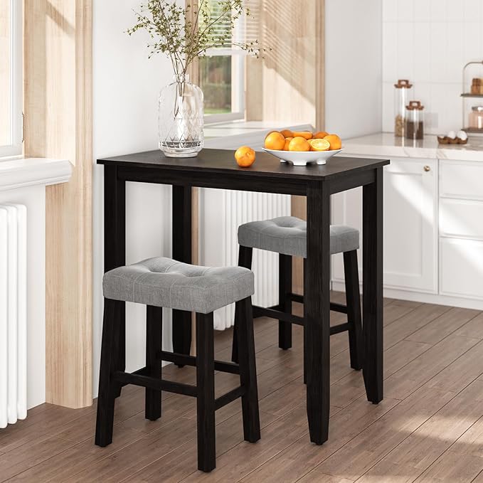 Nathaniel Home 3 Piece Dining Table Set, Counter Height Dining Furniture One Bench and Two Saddle Stools, Compact, Space-Saving Design, Small space, Apartment, Condo, Dorm Rooms (OAK 61219-78) - LeafyLoom