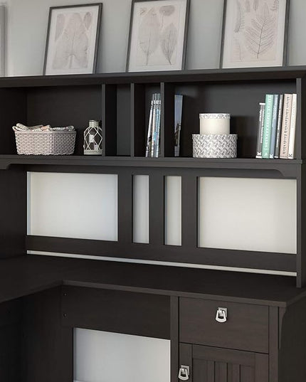 Bush Furniture Salinas Hutch, Desk Attachment with Shelf Storage for Home Office, 60W, Vintage Black - LeafyLoom