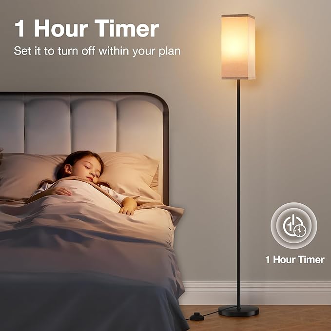 Ambimall Remote Control Floor Lamp, Stepless Dimmable, 64 Inches Tall, Include 9W Bulb, Standing Lamp for Living Room Bedroom Office (Grey & Black) - LeafyLoom