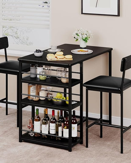 GAOMON Dining Table Set for 2, Kitchen Table and Chairs for 2 with Upholstered Chairs, 3 Piece Counter Height Bar Kitchen Table Set with 3 Storage Shelves for Small Space, Apartment, Rustic Black - LeafyLoom