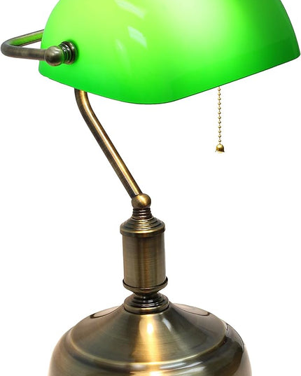 Simple Designs LT3216-GRN Executive Banker's Desk Lamp with Glass Shade, Green - (Pack of 2) - LeafyLoom