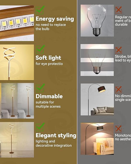 Floor Lamp,LED Modern Floor Lamps for Living Room,2500LM/40W-3-Color/Endless Dimmable Remote Control Standing Lamp,63" Bright Gold Spiral Floor Lamp for Living Room Bedroom Office. - LeafyLoom