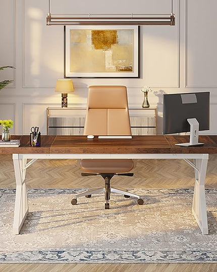 70.8-Inch Large Executive Desk, Modern Computer Office Desk, Wooden Writing Desk Study Table for Home Office - LeafyLoom