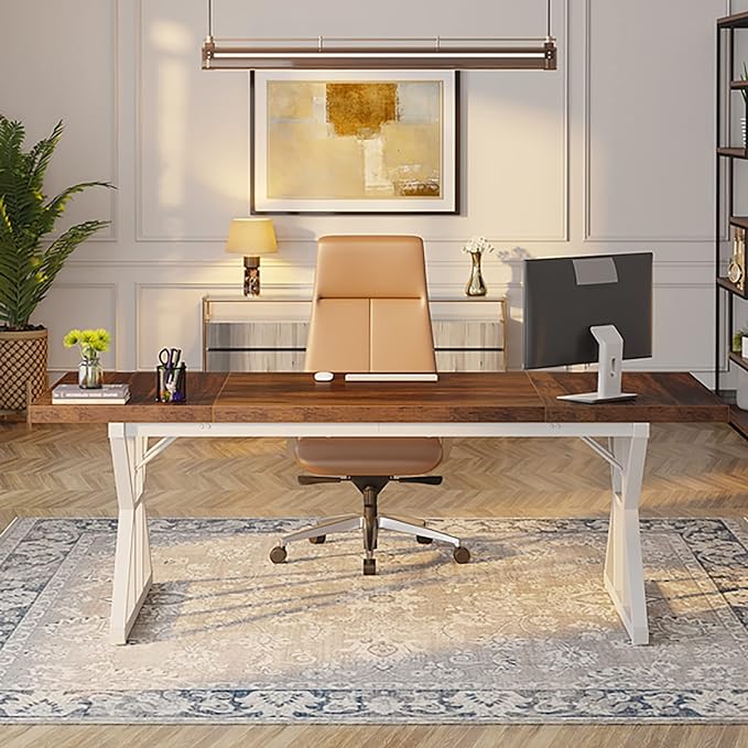 70.8-Inch Large Executive Desk, Modern Computer Office Desk, Wooden Writing Desk Study Table for Home Office - LeafyLoom