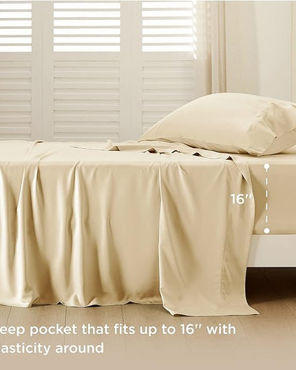 Bedsure Twin Sheets Set, Cooling Sheets Twin Size Bed Set, Rayon Derived from Bamboo, Twin Size Sheets, Breathable & Soft Bed Sheets, Hotel Luxury Silky Bedding Sheets & Pillowcases, Alabaster Gleam - LeafyLoom