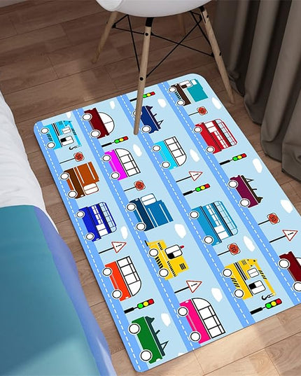 Car Rug Car Play Mat Kids Rugs for Playroom Car Rug Play Mat Rugs for Boys Bedroom Car Carpet for Kids Play Rug for Cars and Trucks Car Rug for Boys Room,Light Blue 2'×3' - LeafyLoom