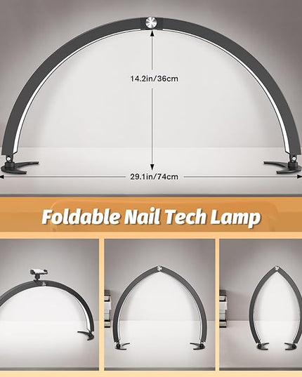 LIONVISON Half Moon Light for Nail Desk, Foldable Nail Light for Desk Half Moon LED Nail Table Lamp 7 Color Modes & 10 Brightness for Beauty/Nail Art/Crafts - LeafyLoom