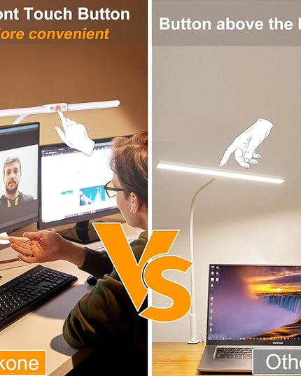 LED Desk Lamp with Clamp, Tall Desk Light with Gooseneck, Office Lighting for Desk, Task Lamp Touch Control, 9W Study Lamp for Home Office (White) - LeafyLoom
