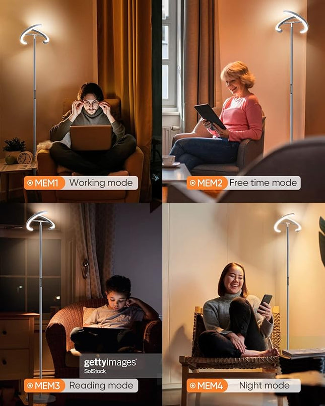 Floor Lamps for Living Room, Modern Stepless Dimmable Standing Lamp with Remote Control, 20W 3000-6000K LED Rotatable Floor Light Uplighter Stand up Lamp Tall Lamp for Bedroom Office - LeafyLoom