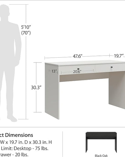 Ameriwood Home The Loft 2 Drawer Desk, White - LeafyLoom