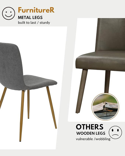 FurnitureR Modern Style Dining Chairs Set of 4, Comfy Side Chair with Fabric Seat Sturdy Metal Gold Legs for Kitchen Living Room Bedroom, Grey - LeafyLoom
