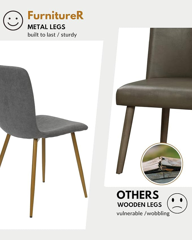 FurnitureR Modern Style Dining Chairs Set of 4, Comfy Side Chair with Fabric Seat Sturdy Metal Gold Legs for Kitchen Living Room Bedroom, Grey - LeafyLoom