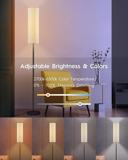 RGB Smart LED Floor Lamps for Living Room, Compatible with Alexa, Google Home, 69" Tall Modern Standing Lamp for Bedroom with Remote & WiFi APP Control, 2700k-6500k Corner Lamp with Linen Lampshade - LeafyLoom