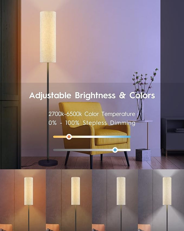 RGB Smart LED Floor Lamps for Living Room, Compatible with Alexa, Google Home, 69" Tall Modern Standing Lamp for Bedroom with Remote & WiFi APP Control, 2700k-6500k Corner Lamp with Linen Lampshade - LeafyLoom