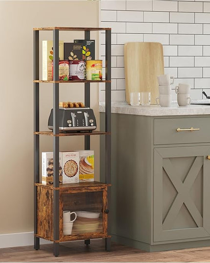 TUTOTAK 5 Tier Bookcase and Bookshelf, Narrow Book shelf with Door for Small Space, for Living Room, Office, Study, Entryway, Brown BS03BB005 - LeafyLoom