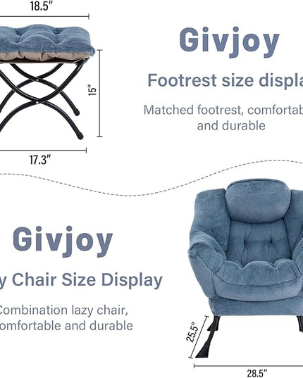 Cozy Lazy Chair and Ottoman, Large Contemporary Accent Lounge Chair Set, Leisure Upholstered Reading Armchair for Bedroom, Living Room, Dorm Rooms, Office - LeafyLoom