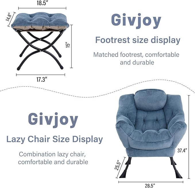 Cozy Lazy Chair and Ottoman, Large Contemporary Accent Lounge Chair Set, Leisure Upholstered Reading Armchair for Bedroom, Living Room, Dorm Rooms, Office - LeafyLoom