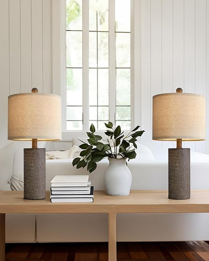 20.5" Farmhouse Lamp Small Table Lamps Set of 2 Resin Table Lamps for Living Room Bedroom Bedside Lamps Entryway Office Dorm Boho Nightstand Industrial End Side Table Lamps Gray - LeafyLoom