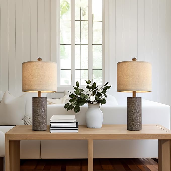 20.5" Farmhouse Lamp Small Table Lamps Set of 2 Resin Table Lamps for Living Room Bedroom Bedside Lamps Entryway Office Dorm Boho Nightstand Industrial End Side Table Lamps Gray - LeafyLoom