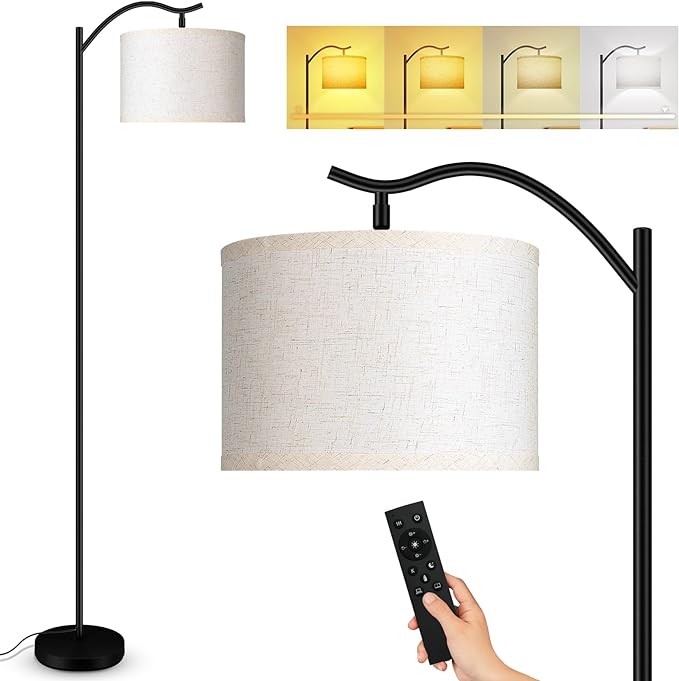 BoostArea Floor Lamp for Living Room,Arc Floor Lamp with Remote Control,Stepless Dimmable Brightness & Colors Temperature 2700k-6500k,Modern Standing Lamp for Bedroom Study Room Office,Beige - LeafyLoom