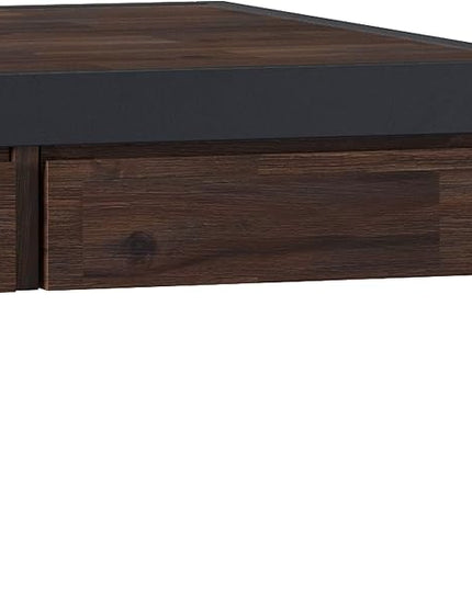 SIMPLIHOME Erina SOLID WOOD and Metal Modern Industrial 60 inch Wide Home Office Desk, Writing Table, Workstation, Study Table Furniture in Distressed Charcoal Brown with 2 Drawers - LeafyLoom