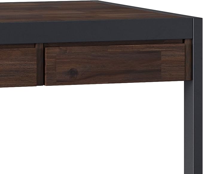 SIMPLIHOME Erina SOLID WOOD and Metal Modern Industrial 60 inch Wide Home Office Desk, Writing Table, Workstation, Study Table Furniture in Distressed Charcoal Brown with 2 Drawers - LeafyLoom