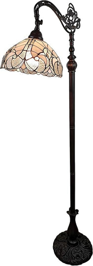Amora Tiffany Style Floor Lamp Arched 62" Tall Stained Glass White Mahogany Antique Vintage Light Decor Bedroom Living Room Reading Gift AM262FL11B Lighting - LeafyLoom