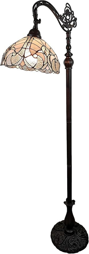 Amora Tiffany Style Floor Lamp Arched 62" Tall Stained Glass White Mahogany Antique Vintage Light Decor Bedroom Living Room Reading Gift AM262FL11B Lighting - LeafyLoom