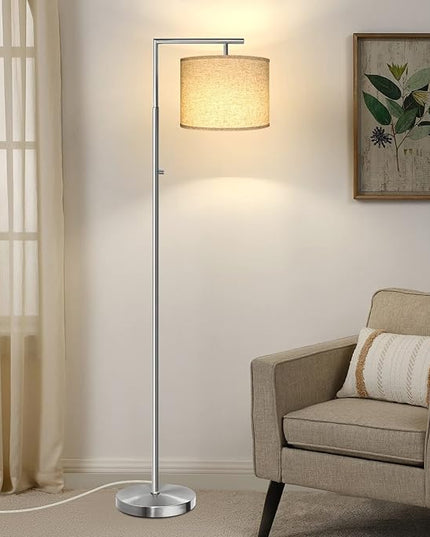 Dimmable Floor Lamp, 4-Color Temperature Modern Standing Lamp with Remote Control & Beige Shade, Tall Pole Floor Lamp for Living Room, Bedroom, Study Room, Office (LED Bulb Included) -Silver - LeafyLoom