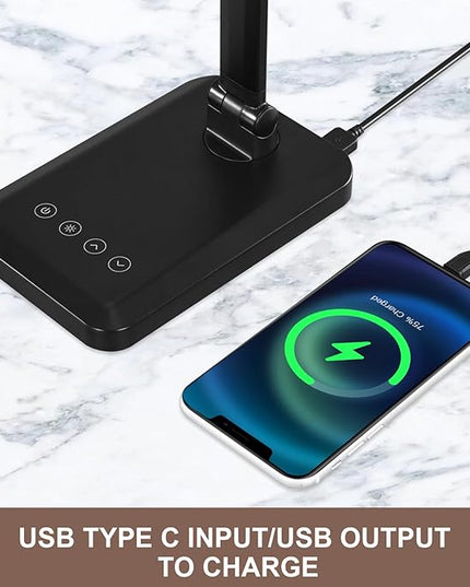 LED Desk Lamp with USB Charging Port Whole White for Home Office Essentials Table Lamp with Eye-Caring 4 Color Temperature Touch Control Stepless Dimming Desk Light for College Dorm - LeafyLoom