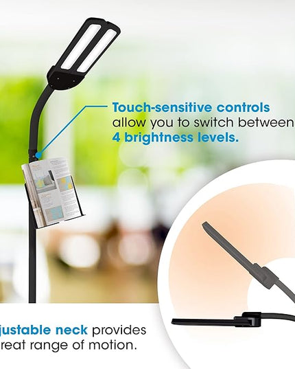 OttLite Dual Shade LED Standing Floor Lamp with Adjustable Stand - Wide Range of Illumination with Built-in 2.1A USB Charging Port and Flexible Neck - 4 Brightness Settings for Reading & Studying - LeafyLoom