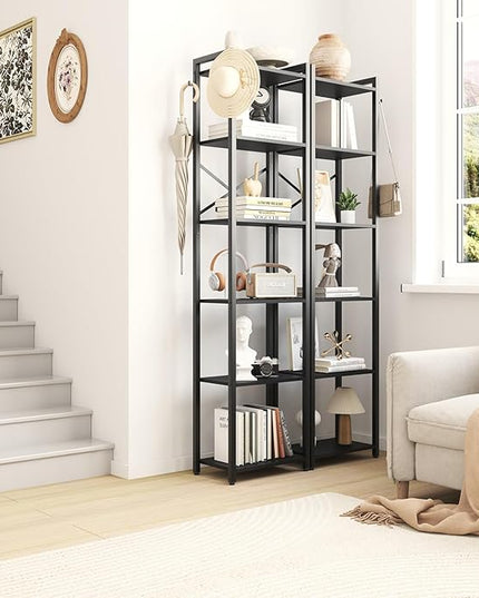 YMYNY Bookshelf, 6-Tier Ladder Shelf Organizer, Narrow Shelving Unit, Corner Storage Racks, Large Capacity Bookcase, for Home Office Living Room Balcony Bathroom, Metal Frame,HBC001B - LeafyLoom