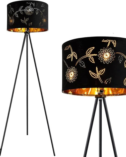 BoostArea Flower Tripod Floor Lamp, Mid Century, 8W LED Bulb, Decorative Lamp Shade, Black Metal Pole, Suitable for Living Room, Bedroom, Study, Office - LeafyLoom