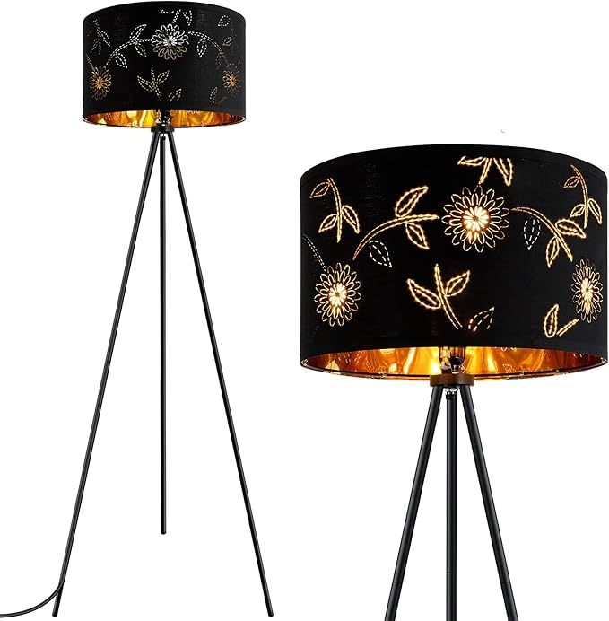 BoostArea Flower Tripod Floor Lamp, Mid Century, 8W LED Bulb, Decorative Lamp Shade, Black Metal Pole, Suitable for Living Room, Bedroom, Study, Office - LeafyLoom