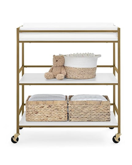 Delta Children Jade Changing Table/Cart, White Melamine/Bronze - LeafyLoom