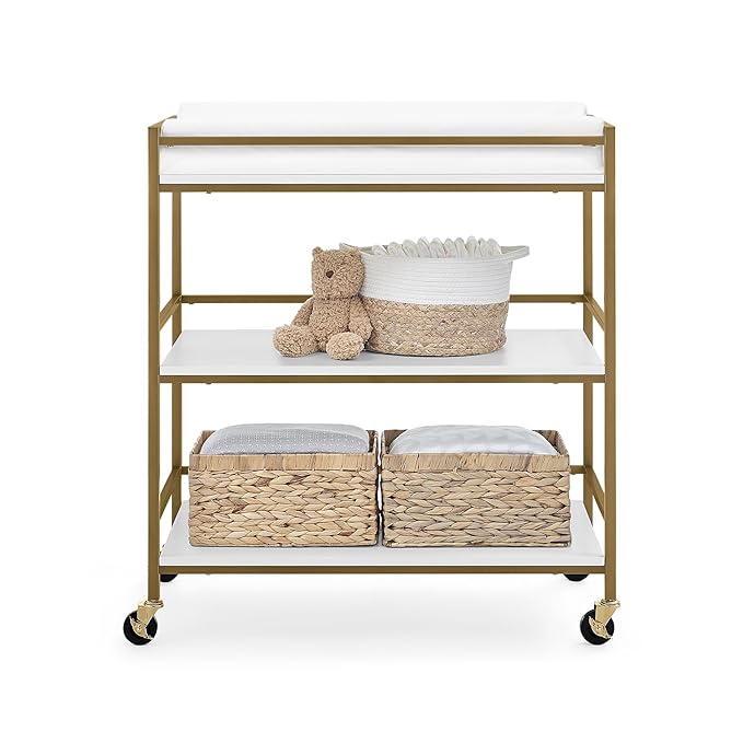 Delta Children Jade Changing Table/Cart, White Melamine/Bronze - LeafyLoom
