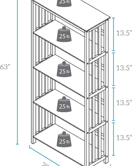 Casual Home Mission Style 5-Shelf Bookcase, Walnut - LeafyLoom