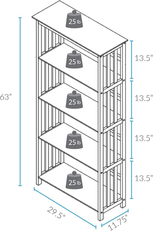 Casual Home Mission Style 5-Shelf Bookcase, Walnut - LeafyLoom
