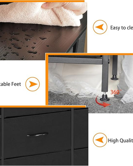 MOOACE TV Stand with Charging Station, 52'' Long TV Stand with 8 Storage Drawers and Open Shelves, Chests, Dresser for Bedroom, Living Room, Black - LeafyLoom