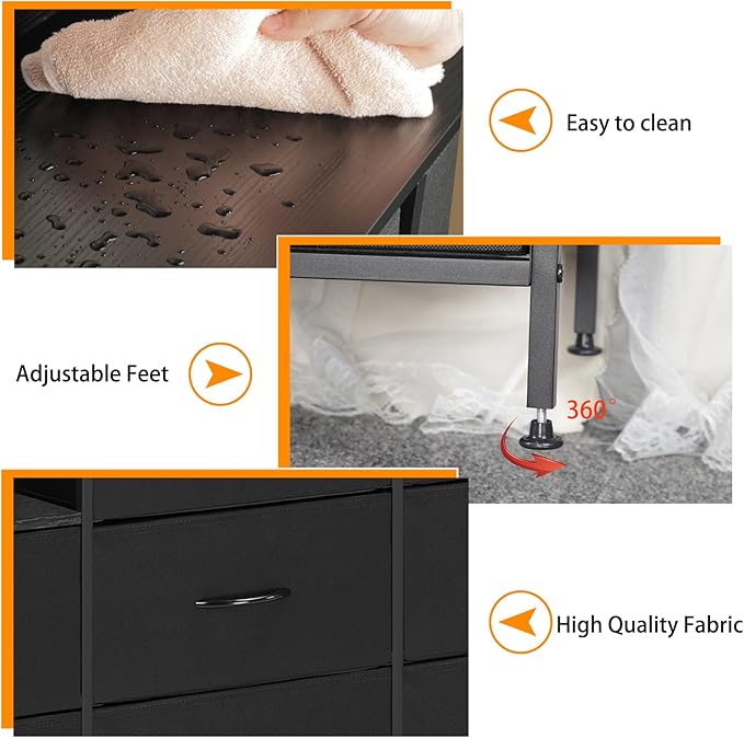 MOOACE TV Stand with Charging Station, 52'' Long TV Stand with 8 Storage Drawers and Open Shelves, Chests, Dresser for Bedroom, Living Room, Black - LeafyLoom