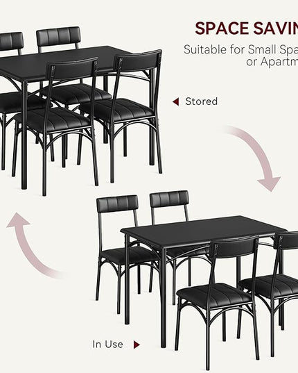 IDEALHOUSE Dining Table Set for 4, Kitchen Table and Chairs for 4, Rectangular Dining Room Table Set with 4 Upholstered Chairs, 5 Piece Kitchen Table Set for Small Space, Apartment, Retro Black - LeafyLoom