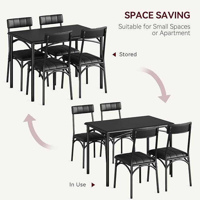 IDEALHOUSE Dining Table Set for 4, Kitchen Table and Chairs for 4, Rectangular Dining Room Table Set with 4 Upholstered Chairs, 5 Piece Kitchen Table Set for Small Space, Apartment, Retro Black - LeafyLoom