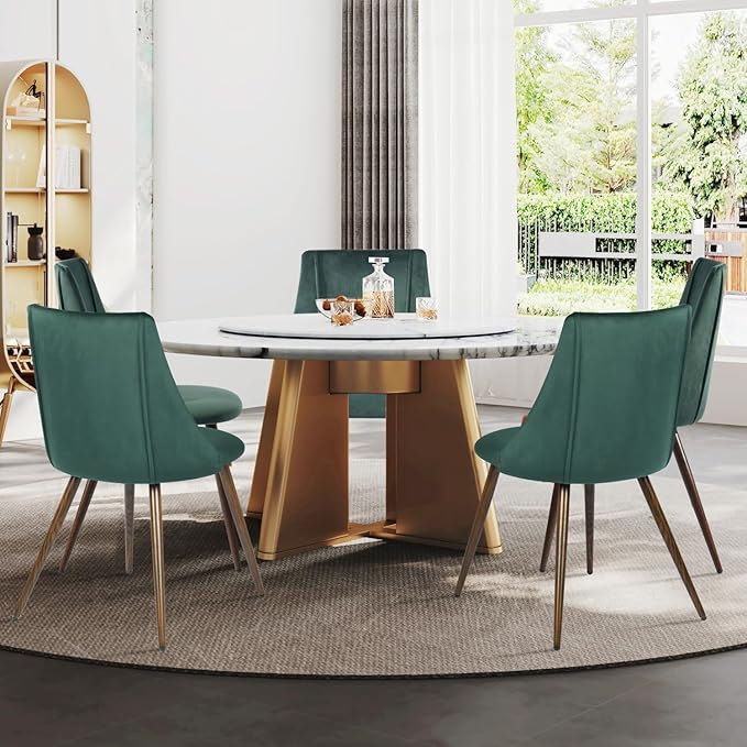 FurnitureR Dining Chairs Set of 2, Mid Century Side Chairs Large & Super Soft Velvet Seat Back Metal Legs for Kitchen, Dining Room, Bedroom, Living Room, Green - LeafyLoom