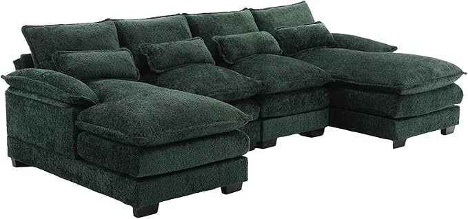 Oversized Modular Sectional Sofa Cloud Couch, U Shaped Chenille Upholstered Overstuffed Corner Couch with Double Chiase Lounge and Solid Wood Legs, 6 Seater Soft Sleeper Sofa&Couches for Home - LeafyLoom