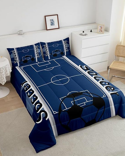 Feelyou Kids Soccer Ball Game Comforter Set King Size Rugby Sports Bedding Set for Boys Girls Teens Bedroom Decor Football Comforter Football Lover Duvet Set with 2 Pillow Case - LeafyLoom