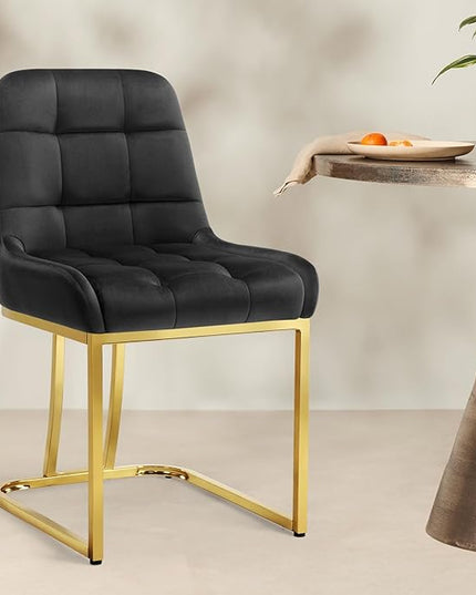STARY Upholstered Velvet Armless Dining Room Chairs with Gold Metal Legs for Kitchen Restaurant, Black- Set of 4 - LeafyLoom