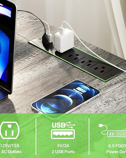 Unikito L Shaped Computer Desk with Magic Power Outlets and Smart LED Light, Reversible 55 Inch Corner Office Desk with Monitor Stand, Unique Grid Design, Gaming Table with Storage, Black Oak - LeafyLoom