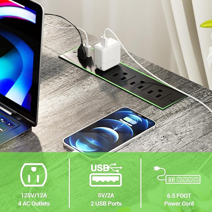 Unikito L Shaped Computer Desk with Magic Power Outlets and Smart LED Light, Reversible 55 Inch Corner Office Desk with Monitor Stand, Unique Grid Design, Gaming Table with Storage, Black Oak - LeafyLoom